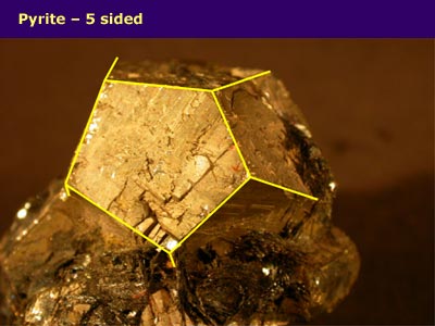 crystal with large faces, each face is a pentagon