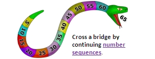 Cross a bridge by continuing number sequences.
