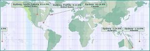 A world map showing time zones