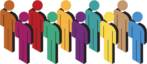 Colourful symbols of people standing in rows like an audience Colourful symbols of people standing in rows like an audience