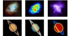 Images form cosmic colours viewer, showing physical, infrared, x-ray and gamma radiation views of objects in space, linked to site