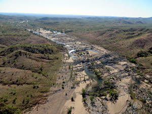 Aerial photograph of outback landscape with wide river bed Aerial photograph of outback landscape with wide river bed