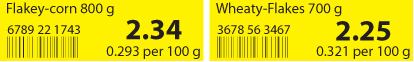 Examples of unit pricing labels