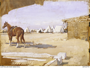 Looking out from a tent at a horse, other tents and a small building Looking out from a tent at a horse, other tents and a small building