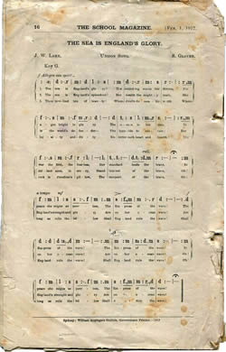 A sheet with words of The Sea Is England's Glory and sol-fa letters A sheet with words of The Sea Is England's Glory and sol-fa letters
