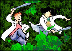 Cartoon of students fighting bitou